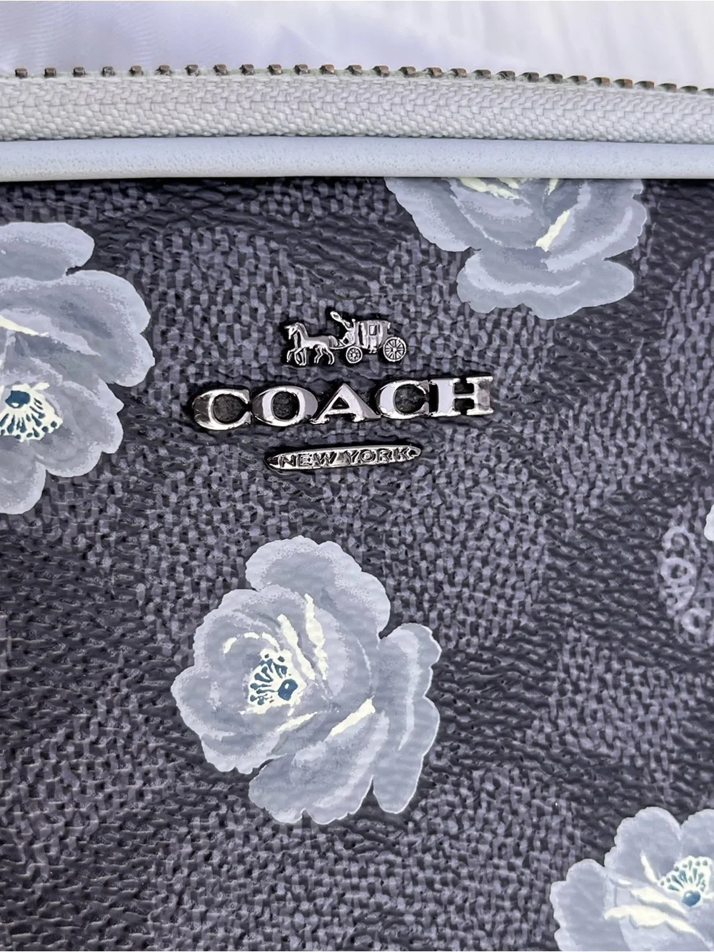 Coach Gray Blue Floral Signature Crossbody with Light Gray Trim